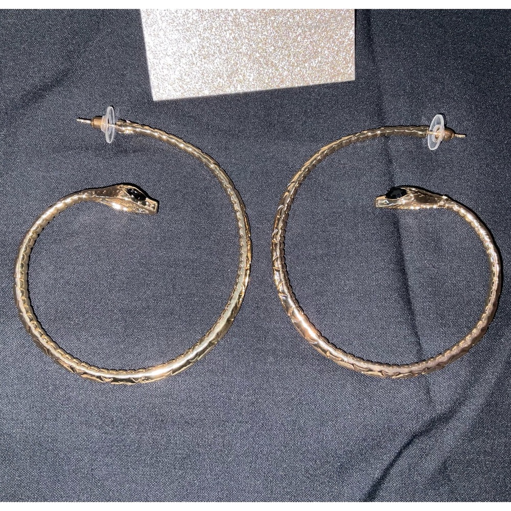 Earrings, Natasha Snake Loop Earrings, gold tone metal and crystal